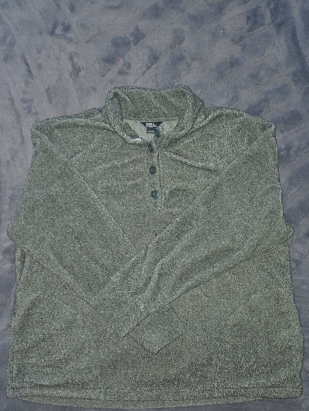 Eddie Bauer Women's Olive Marled Button-Neck Oversized Sweater
